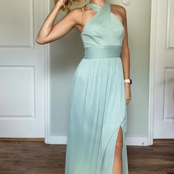 david's bridal dusty sage bridesmaid dresses Silky Satin Midi Copper